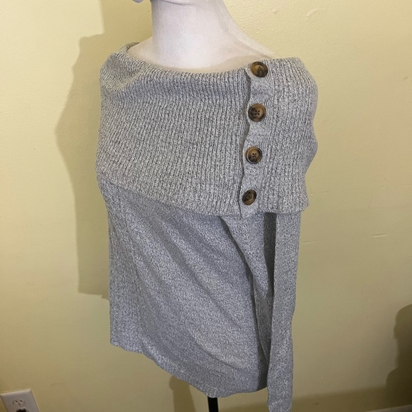 Croft & Barrow Gray Off-the-Shoulder Sweater Knit Casual - Picture 2 of 6